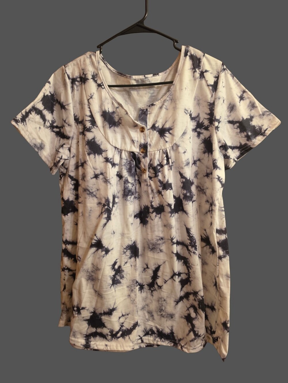 New Black White Crystal Wash Tie Dye Pleated Tunic Top 3XL Boho Casual - Picture 3 of 4